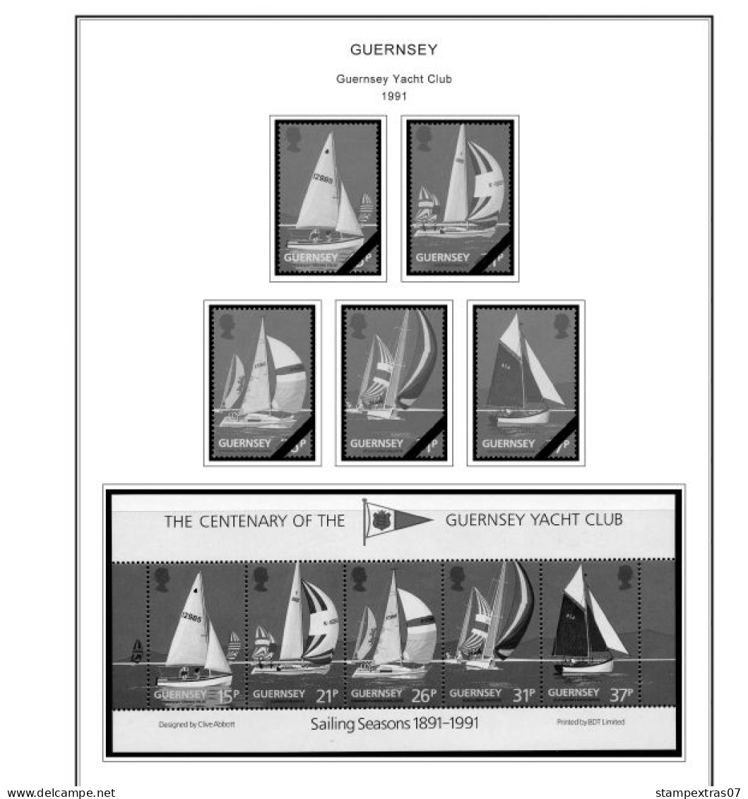 GB GUERNSEY 1958-2010 + 2011- 2020 STAMP ALBUM PAGES (212 b&w illustrated pages)