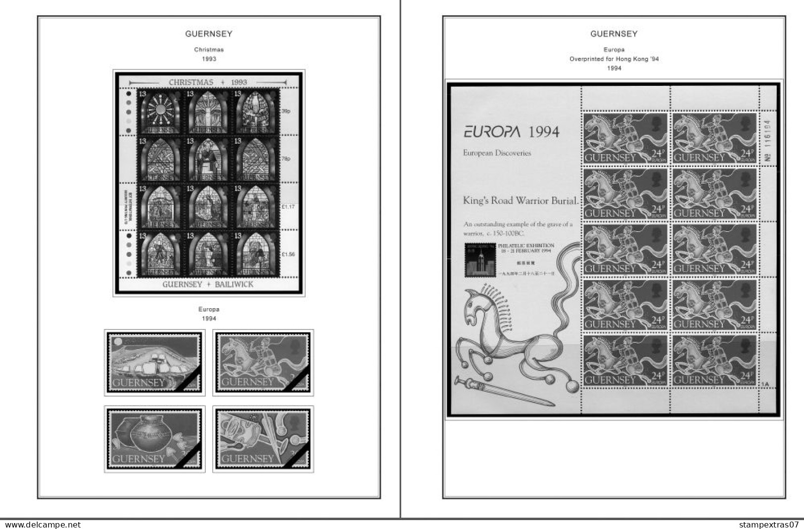 GB GUERNSEY 1958-2010 + 2011- 2020 STAMP ALBUM PAGES (212 b&w illustrated pages)