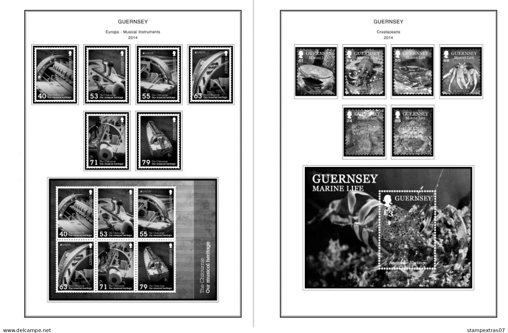 GB GUERNSEY 1958-2010 + 2011- 2020 STAMP ALBUM PAGES (212 b&w illustrated pages)