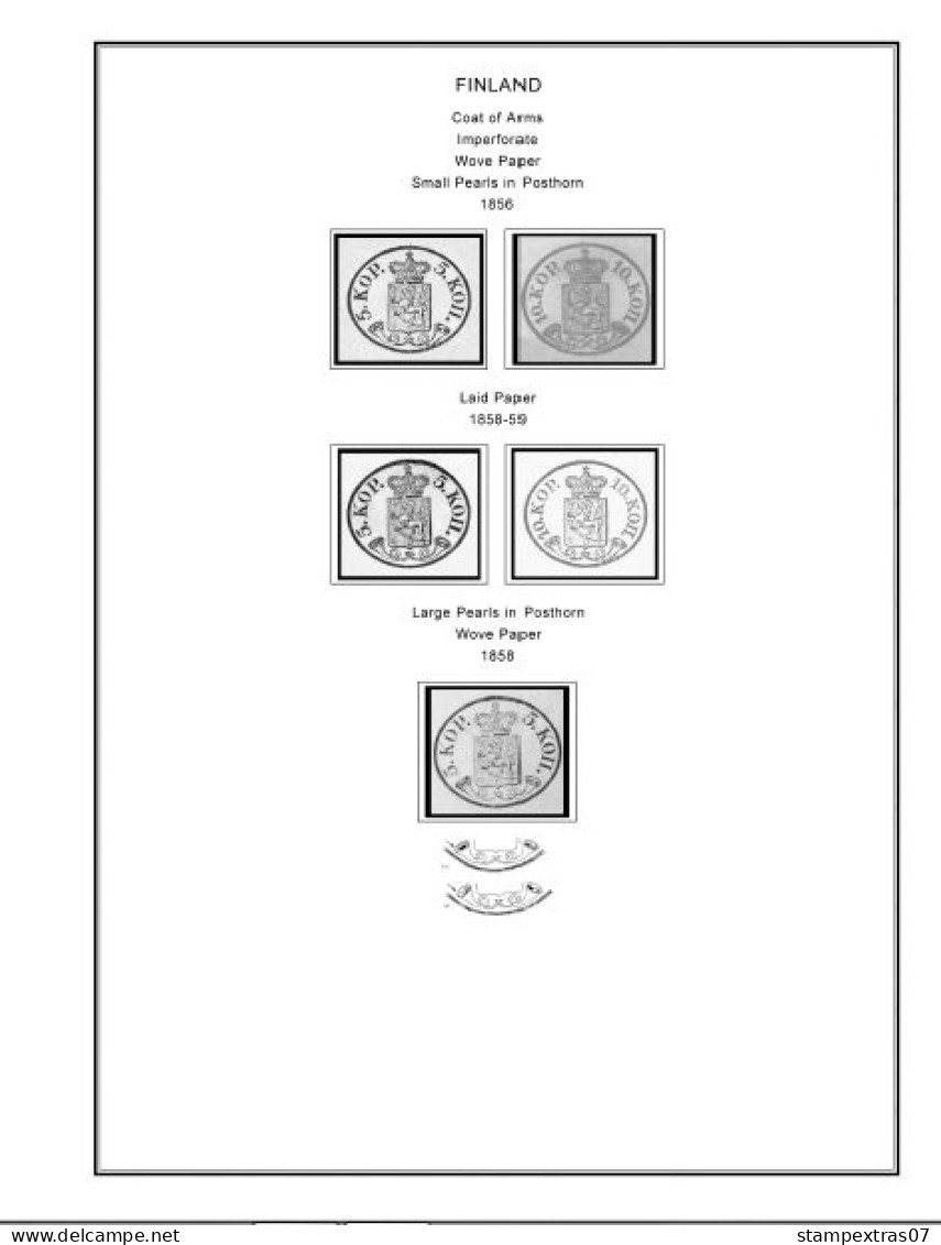 FINLAND 1856-2010 STAMP ALBUM PAGES (218 B&w Illustrated Pages) - English