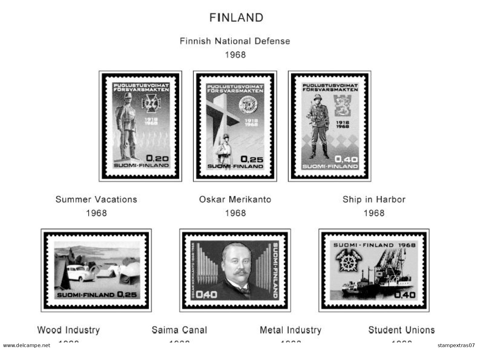 FINLAND 1856-2010 STAMP ALBUM PAGES (218 b&w illustrated pages)