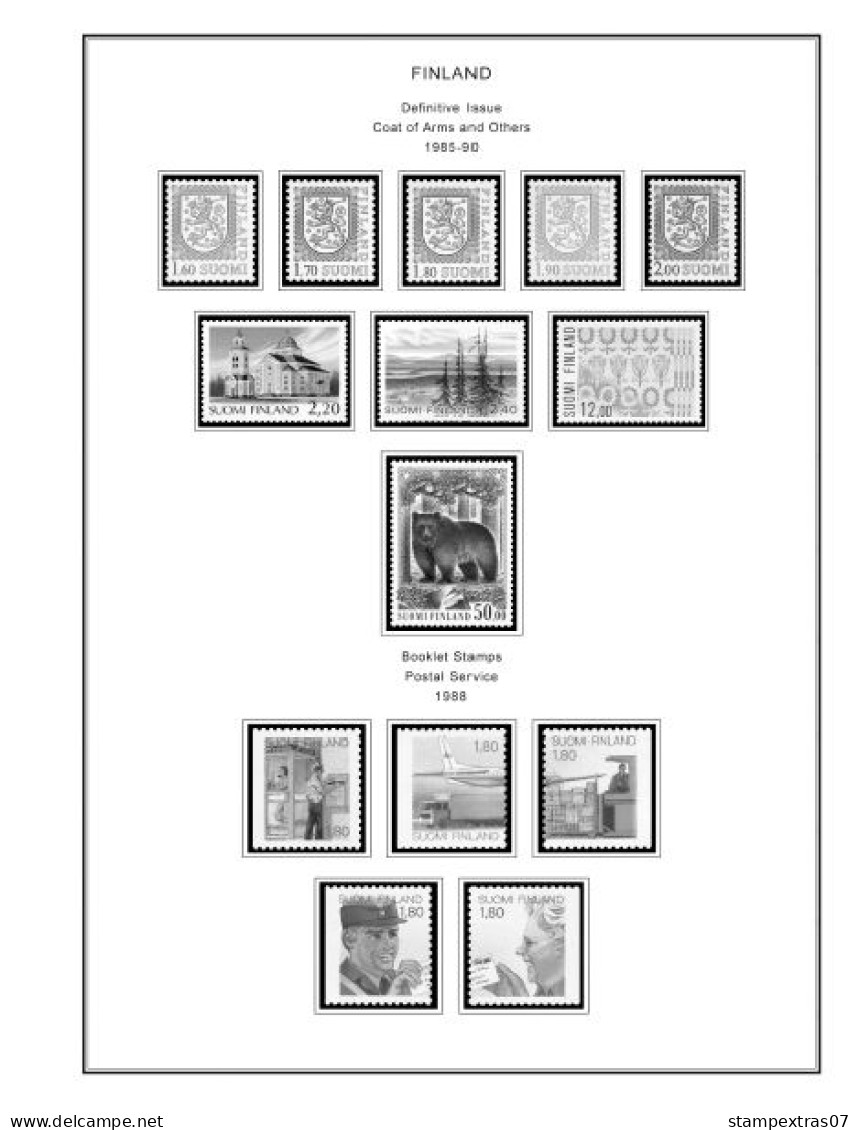 FINLAND 1856-2010 STAMP ALBUM PAGES (218 b&w illustrated pages)