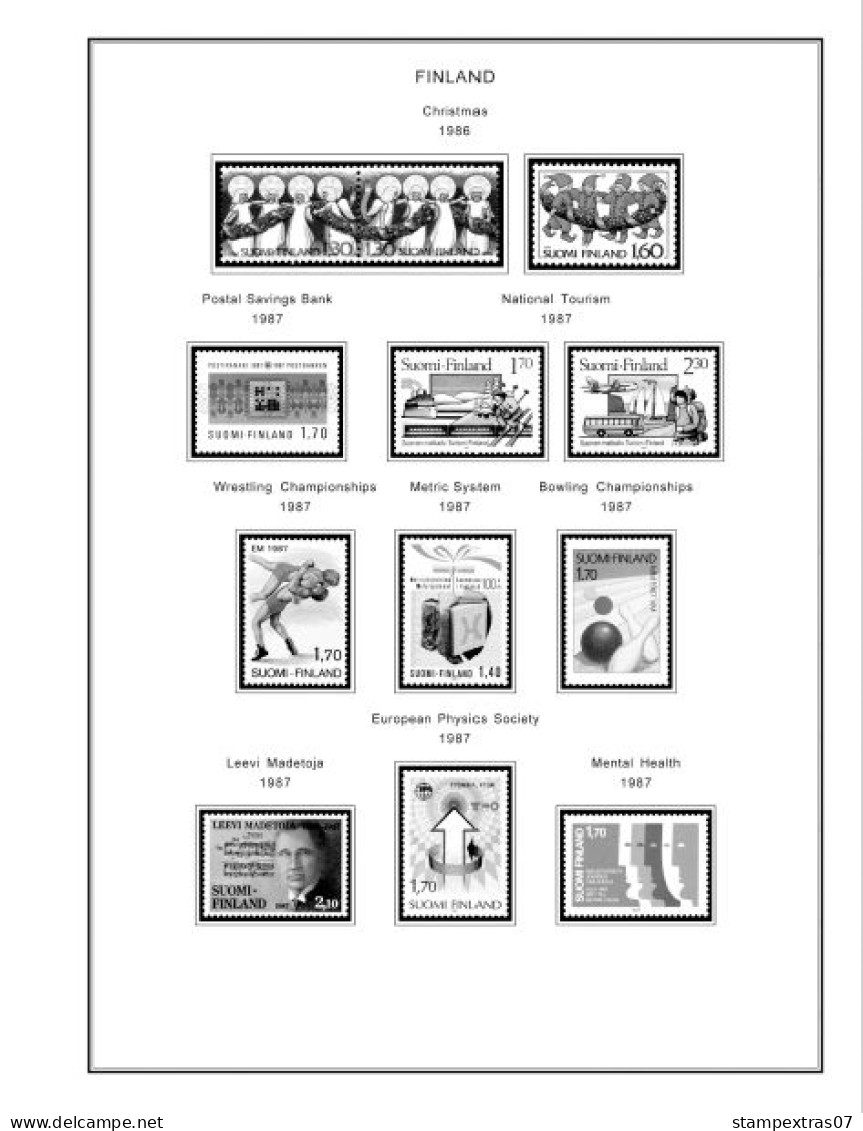 FINLAND 1856-2010 STAMP ALBUM PAGES (218 b&w illustrated pages)