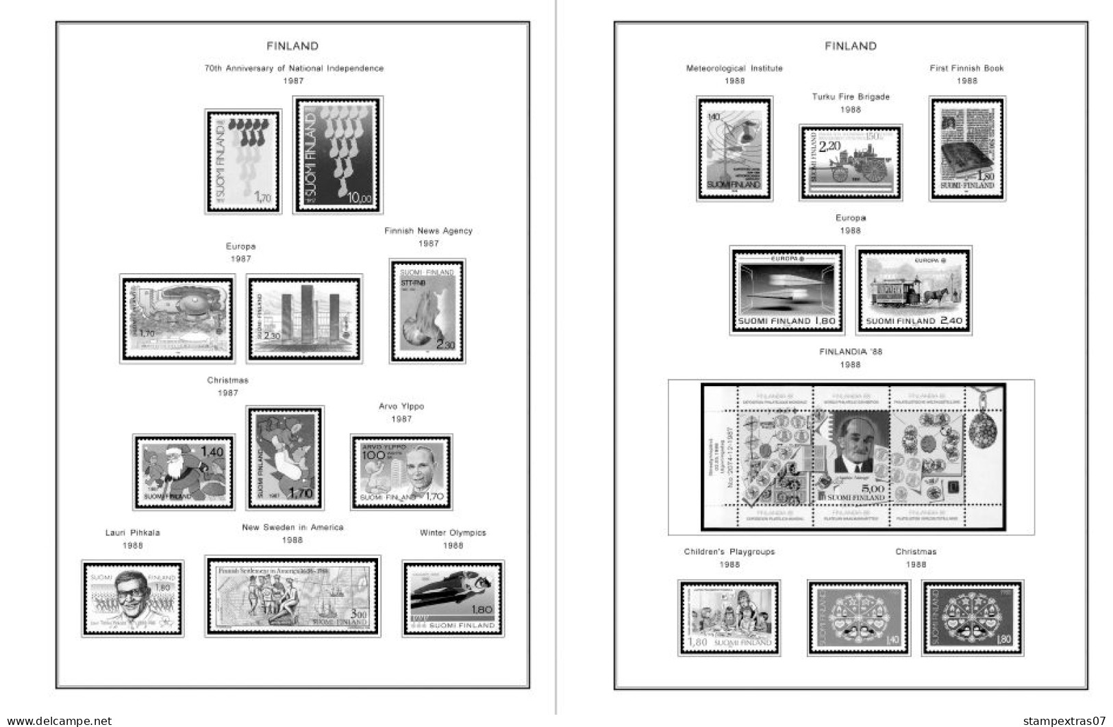 FINLAND 1856-2010 STAMP ALBUM PAGES (218 b&w illustrated pages)