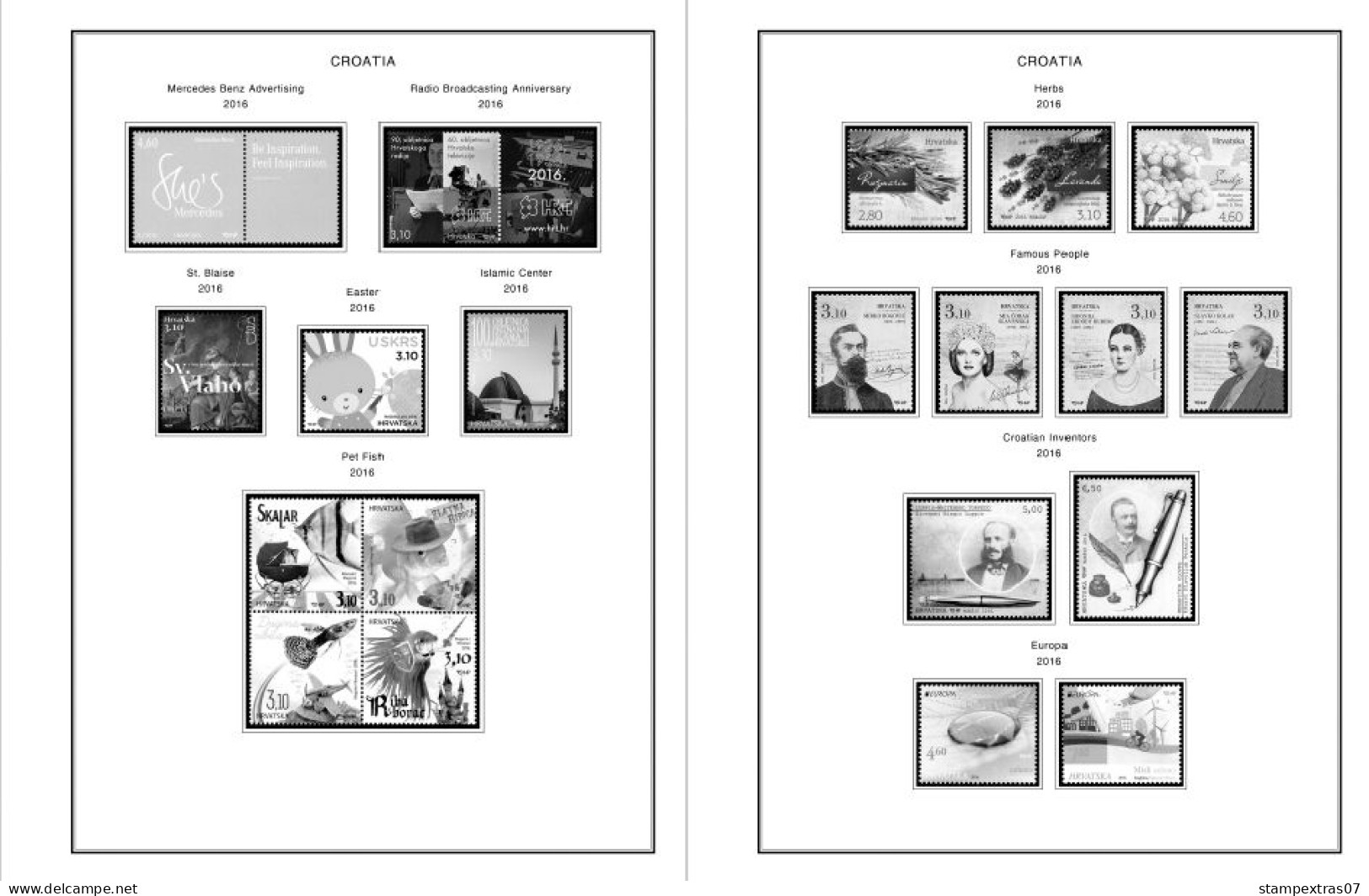 CROATIA 1991-2010 + 2011-2020 STAMP ALBUM PAGES (181 b&w illustrated pages)