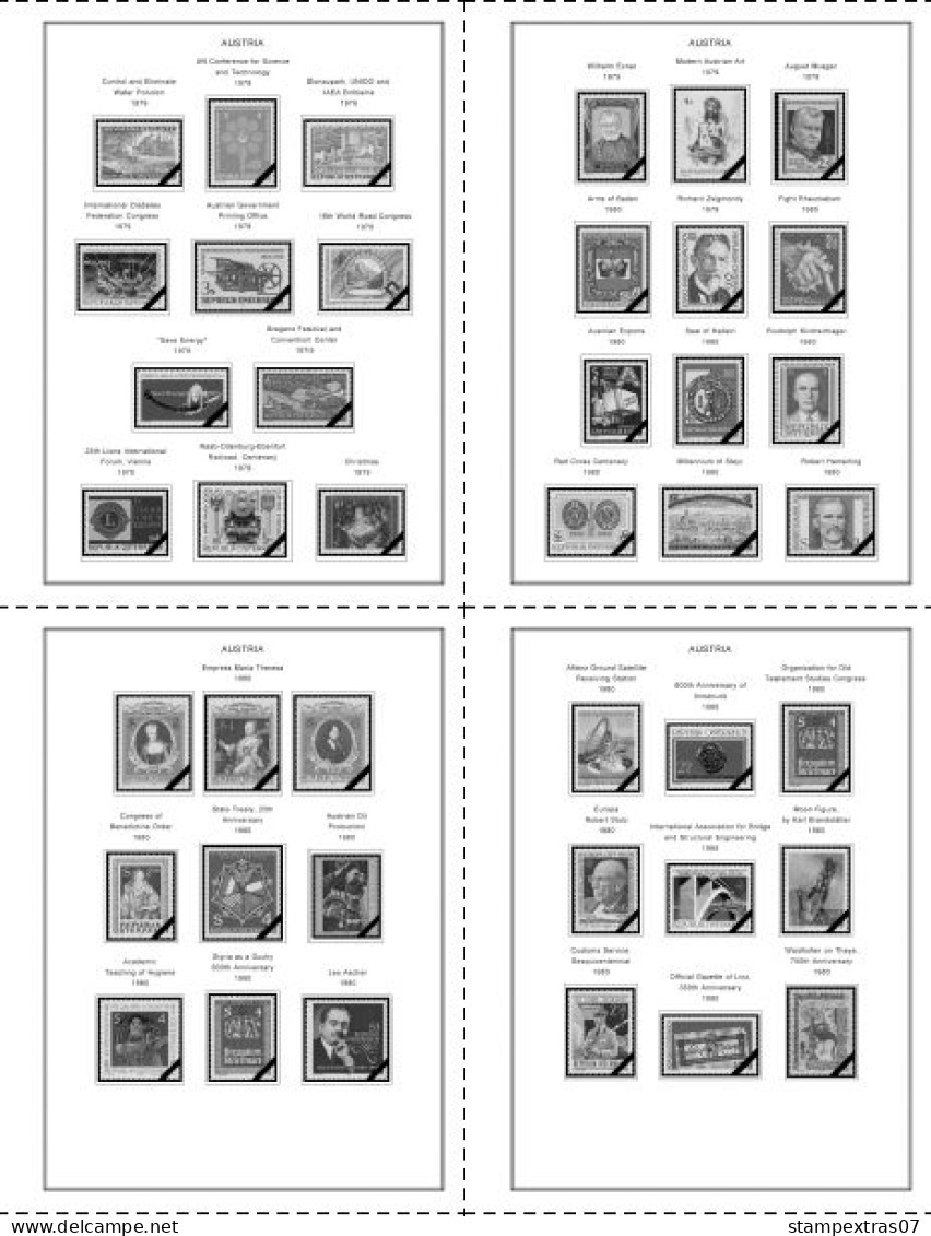 AUSTRIA 1850-2010 + 2011-2020 STAMP ALBUM PAGES (417 b&w illustrated pages)