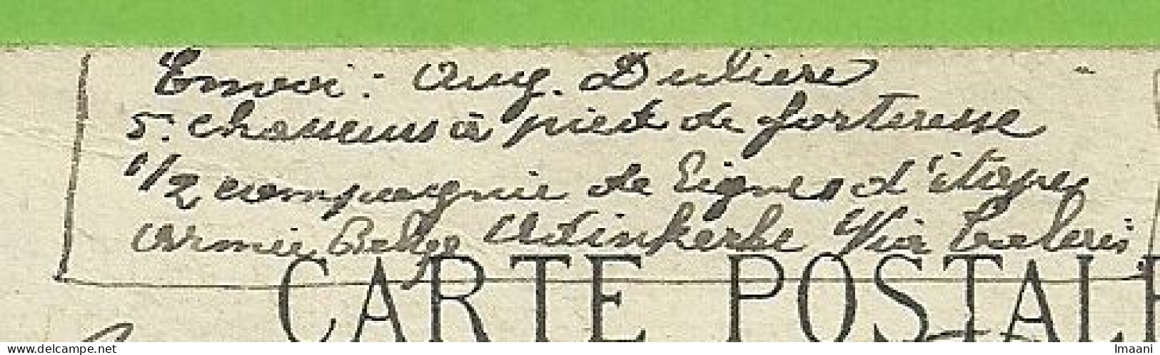 Kaart Verzonden "Chasseur A Pied De Forteresse...Armee Belge ADINKERKE 28/8/1915 ,stempel PMB  (K2535 - Zona Non Occupata