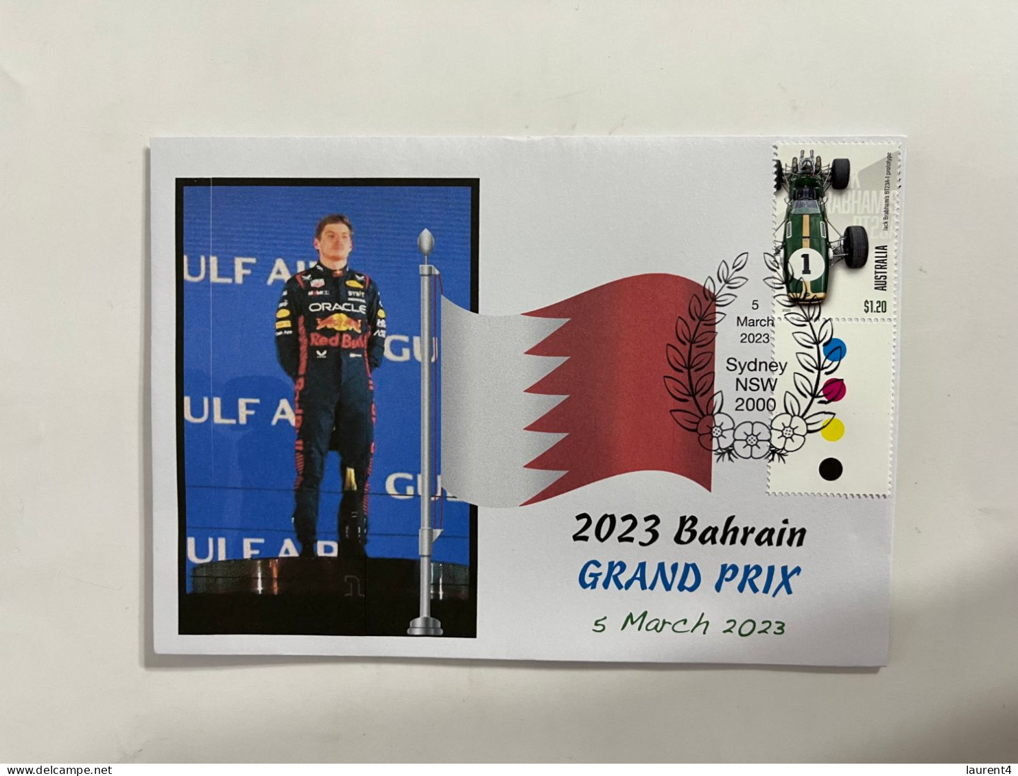 (4 P 17) Formula One - 2023 Bahrain Grand Prix - Winner Max Verstappen (5 March 2023) With RACE-CAR Stamp - Autres & Non Classés