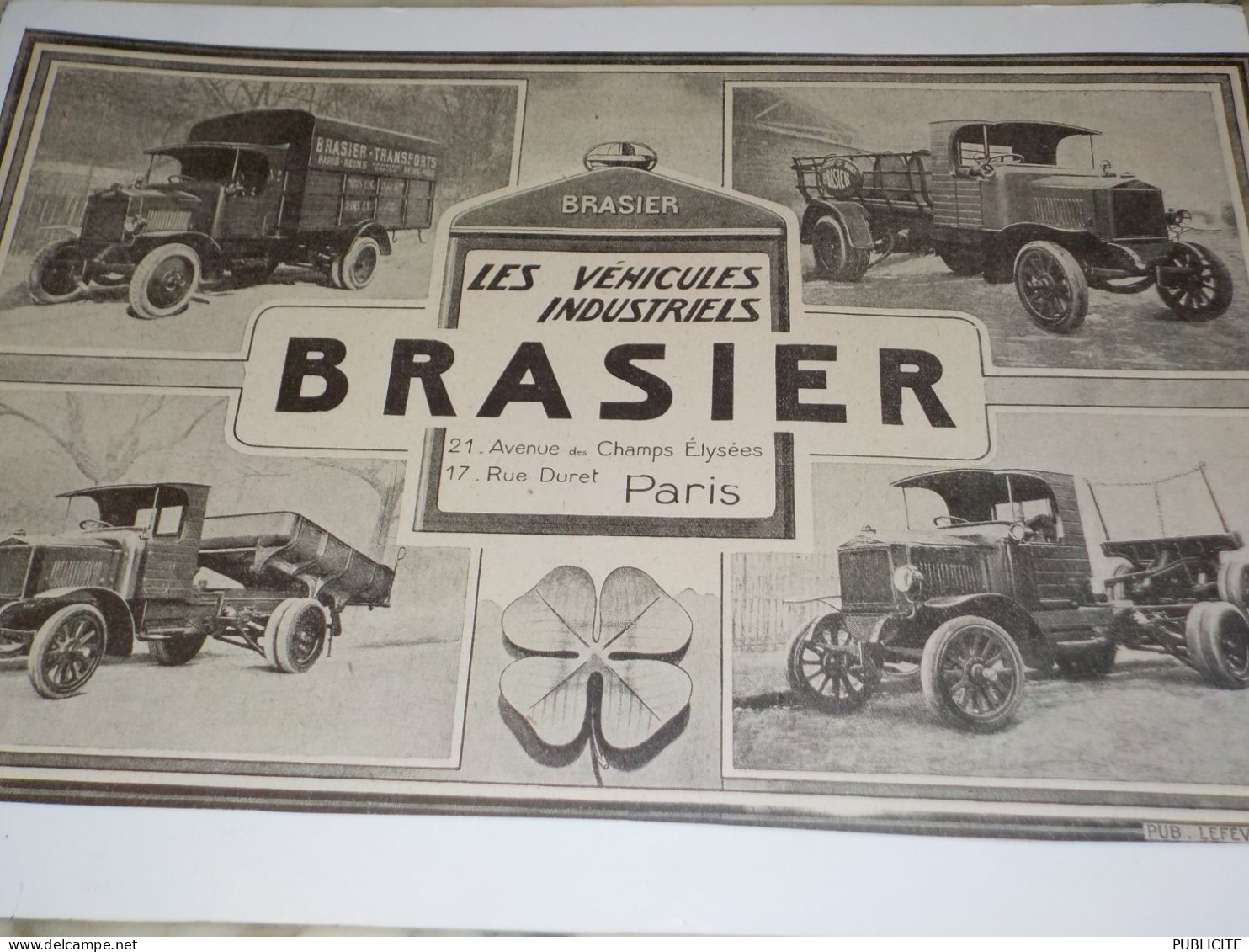 ANCIENNE PUBLICITE LES CAMIONS BRASIER 1920 - Vrachtwagens