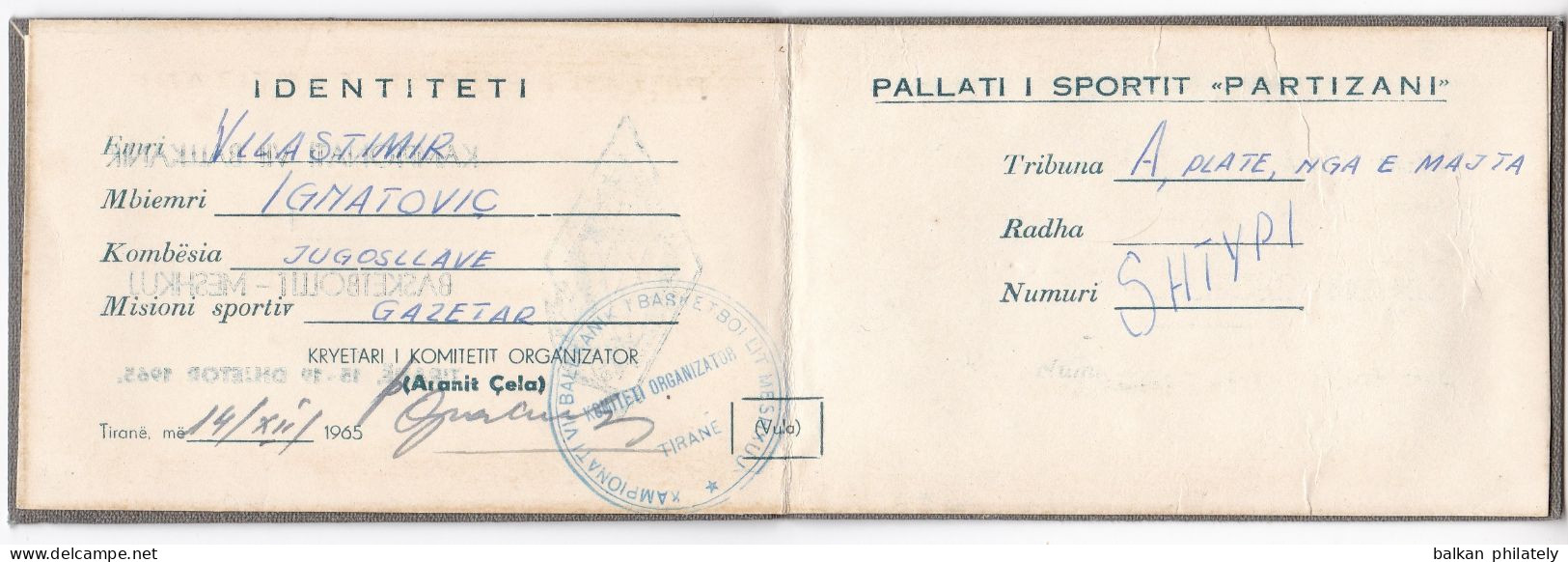 Albania 1965 Balkan Basketball Championship Tirana Sports Yugoslavia Journalist Card Press Ultra Rare - Other & Unclassified