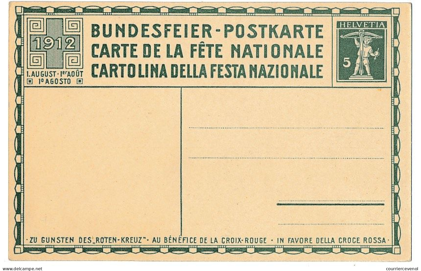 SUISSE - Entier Postal - Bundesfeier 1912 - Carte De La Fête Nationale - Postwaardestukken