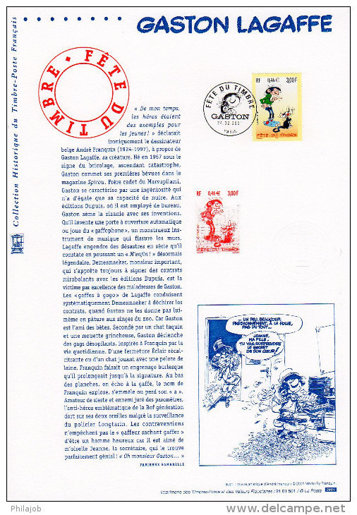 " GASTON LAGAFFE " Sur Document Philatélique Officiel De 2001 N° YT 3370. Parfait état DPO - Comics