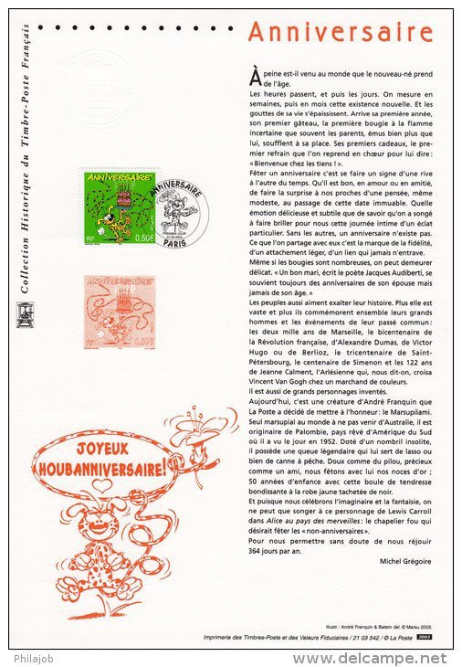 " MARSUPILAMI " Sur Document Philatélique Officiel De 2003 (Prix à La Poste = 5.00 €) N° YT 3569. Parf état DPO - Comics