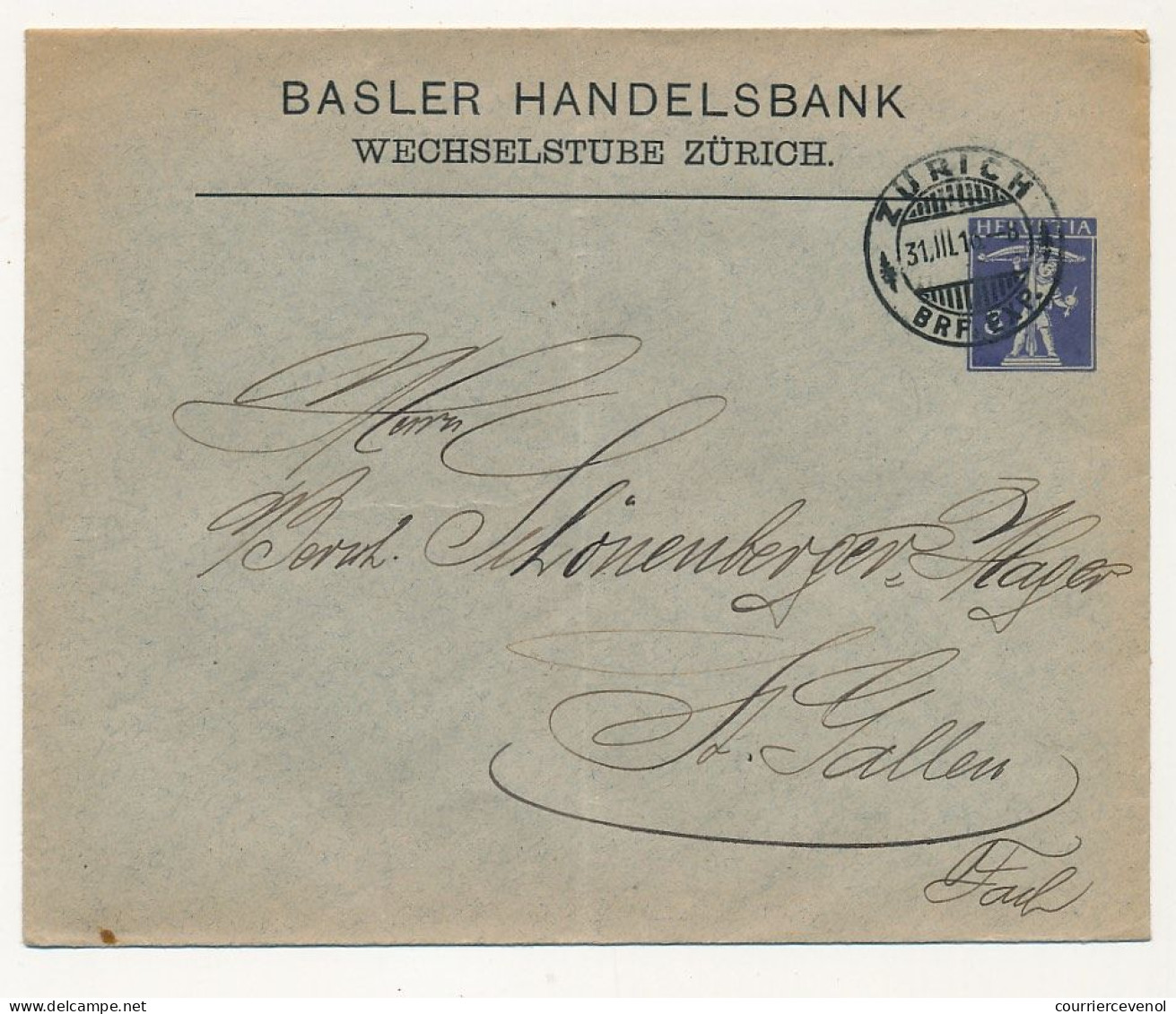 SUISSE - Entier Postal - Enveloppe Basler Handelsbank Wechselstube Zürich - 5c - Stamped Stationery