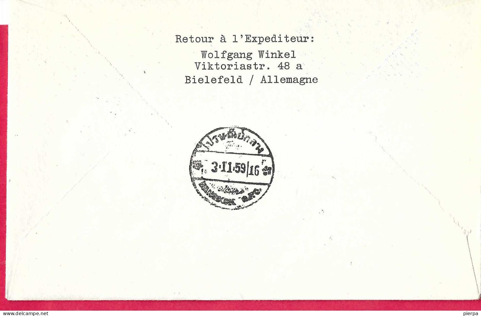 GERMANY - FIRST FLIGHT LUFTHANSA LH 640 - FRANKFURT/ BANGKOK *1.11.59* ON OFFICIAL COVER - Erst- U. Sonderflugbriefe