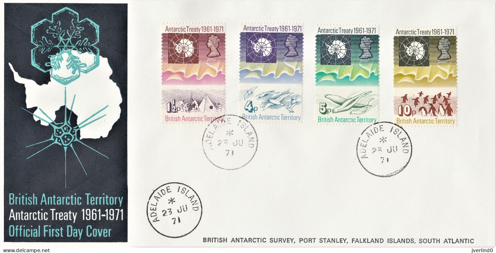 British Antarctic Territory 1971 FDC Antarctic Treaty - Adelaide Island  23 June 1971 - Briefe U. Dokumente