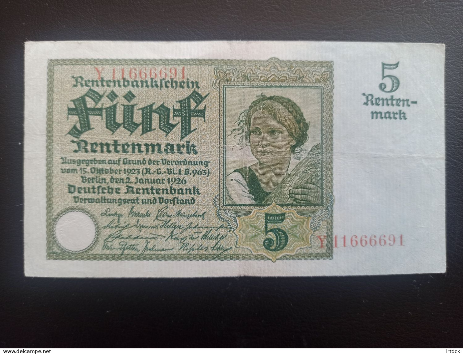 Billet Allemagne 5 Rentenmark - 5 Rentenmark