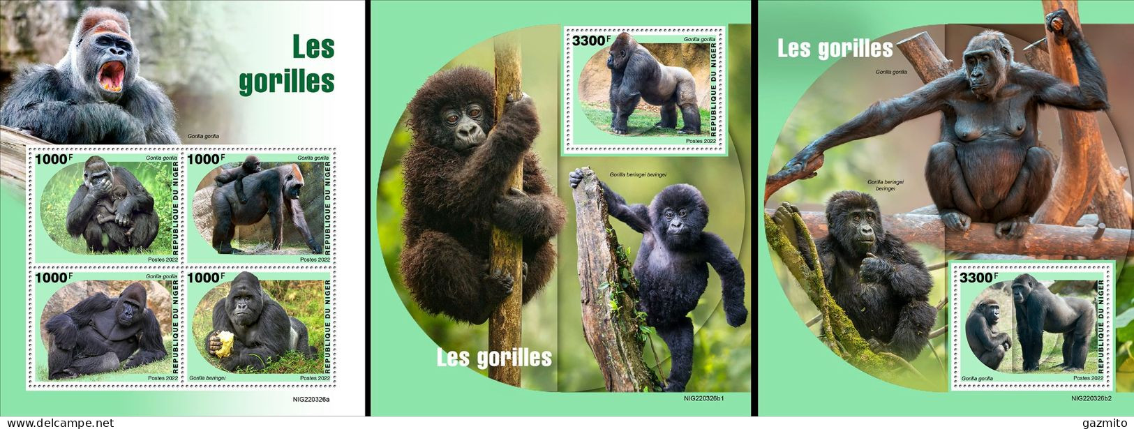 Niger 2022, Animals, Gorillas, 4val In BF+2BF - Gorilles