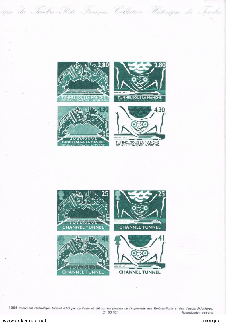 49618. Documento FRANCIA / ENGLAND 1994. CHANNEL TUNNEL, Emision Conjunta - Lettres & Documents