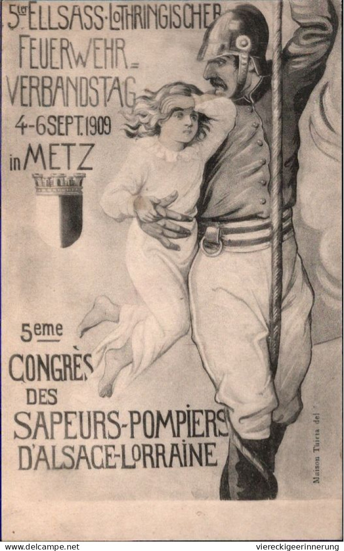 ! [57] Top Cpa 1909, Metz , 5. Feuerwehrverbandstag, Elsass Lothringen, Congres Des Sapeurs-Pompiers Alsace - Metz