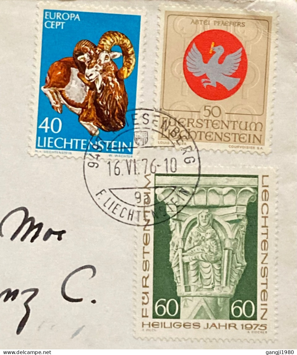 LIECHTENSTEIN 1976, COVER USED TO USA, EUROPA, MOUFLON, RAM, SCULPTURES, HOLY YEAR, BIRD, 3 STAMP, TORTESENBERG CITY CAN - Lettres & Documents