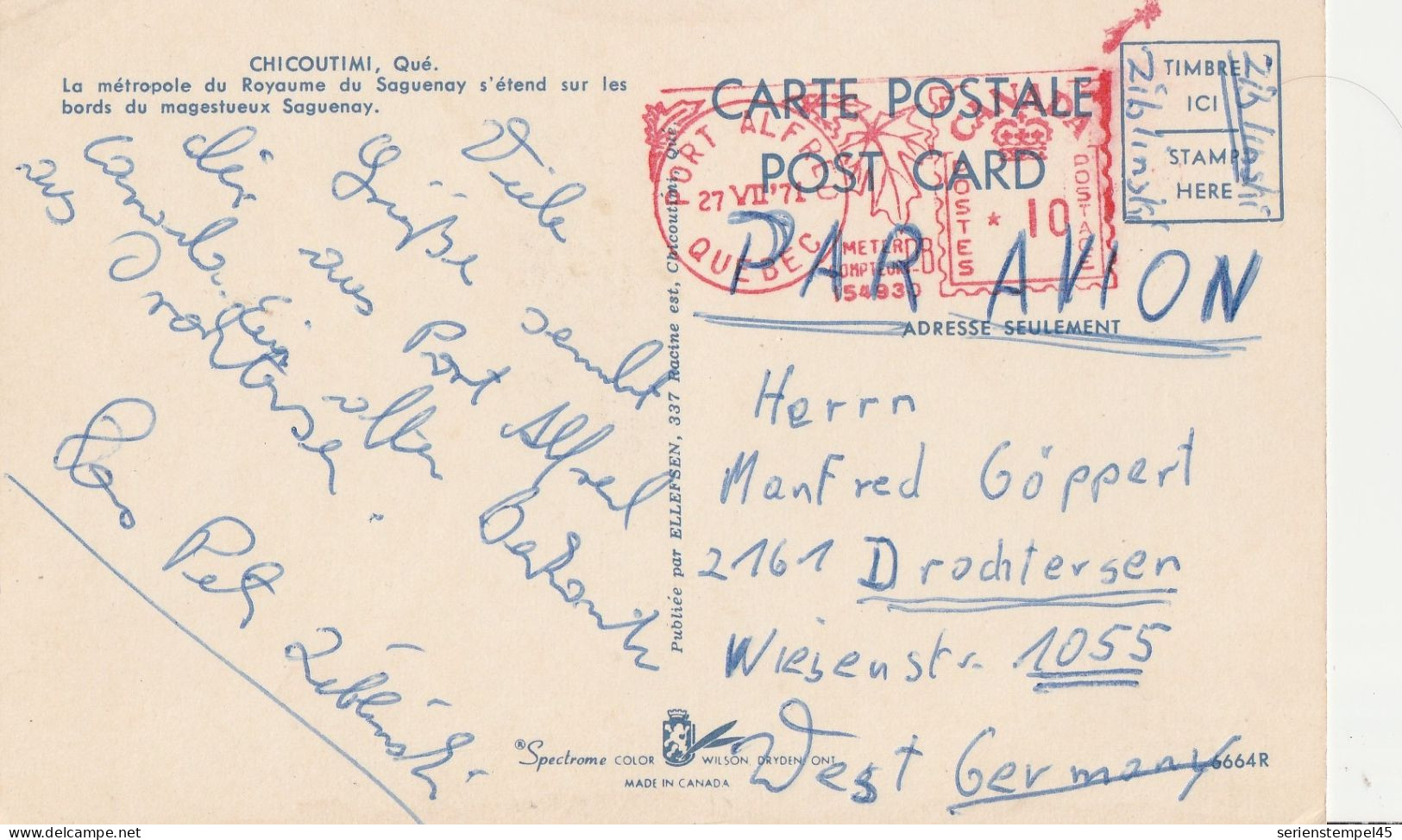 Kanada Postkarte Mit Freistempel 1972 Port Alfred - Lettres & Documents