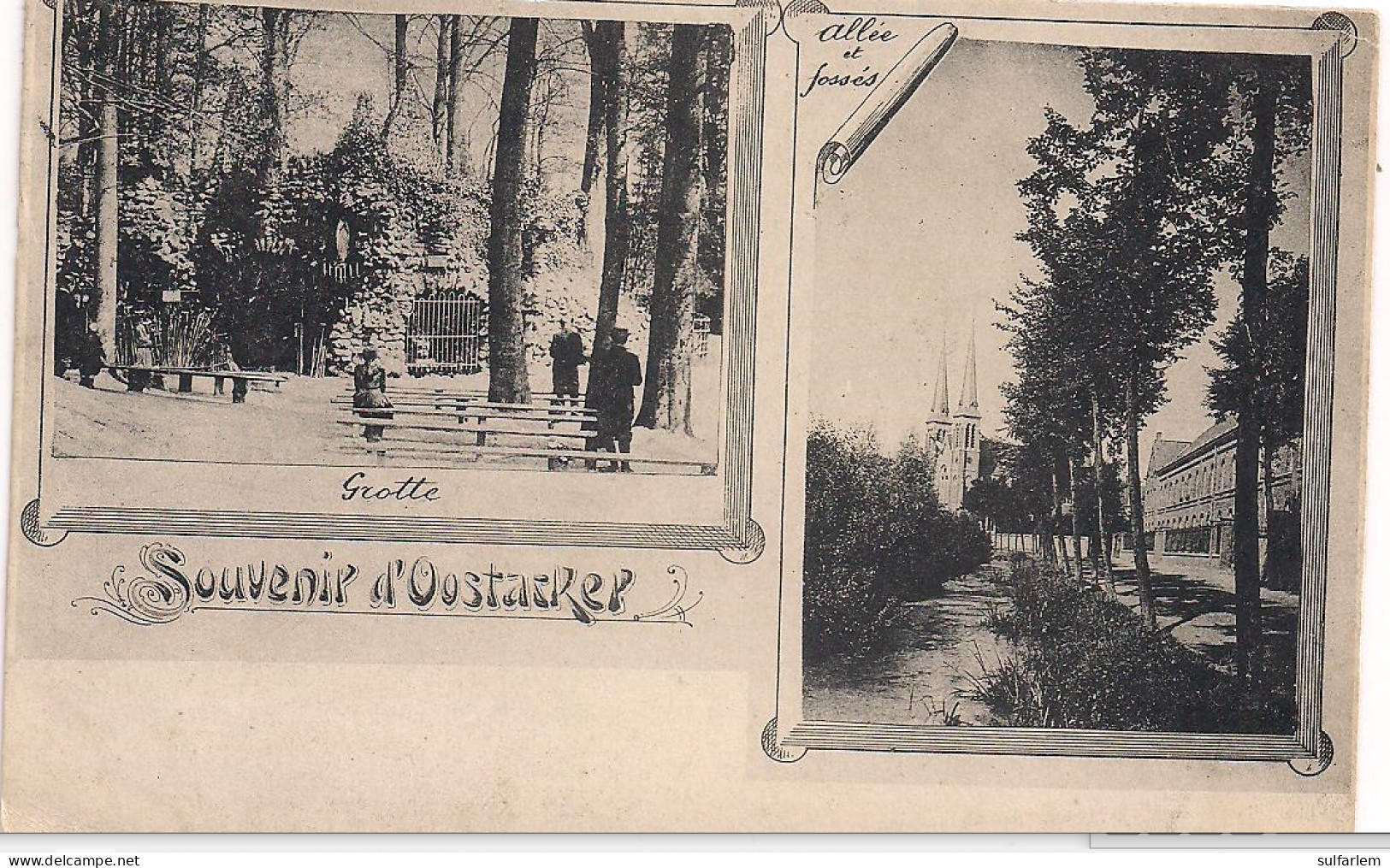 Carte Postale  Souvenir D'Oostacker. Allée Et Fossés. Grotte. - Oosterzele