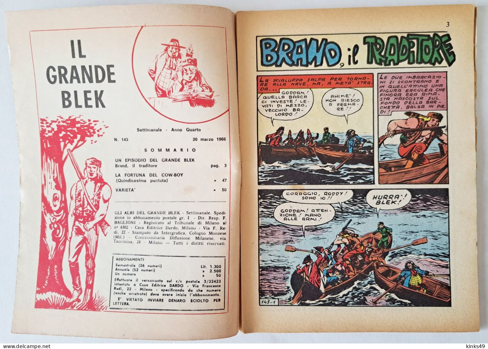 M446> GLI ALBI DEL GRANDE BLEK = N° 143 Del 20 MAR. 1966 < Brand Il Traditore > - Premières éditions