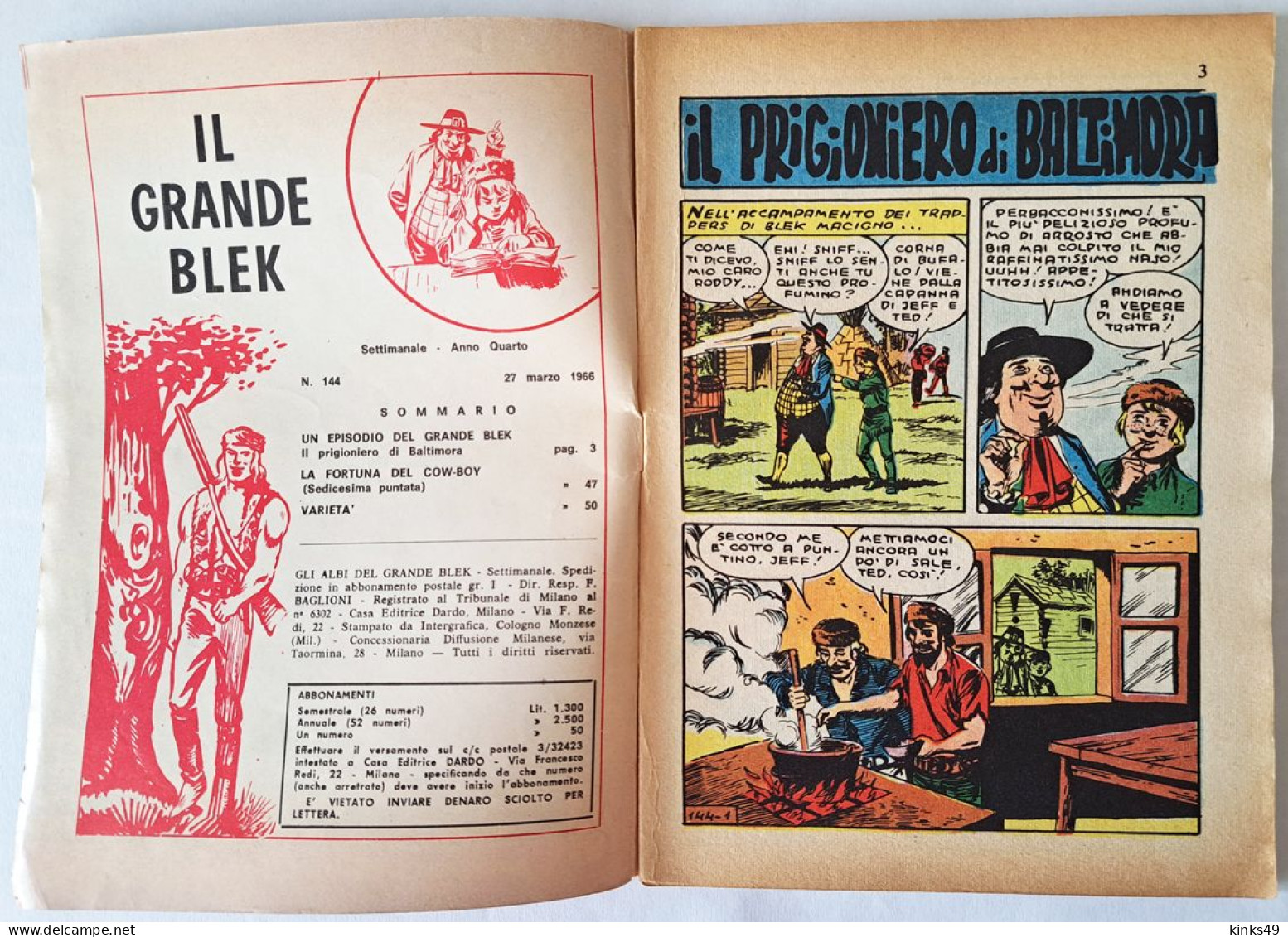 M447> GLI ALBI DEL GRANDE BLEK = N° 144 Del 27 MAR. 1966 < Il Prigioniero Di Baltimora > - First Editions