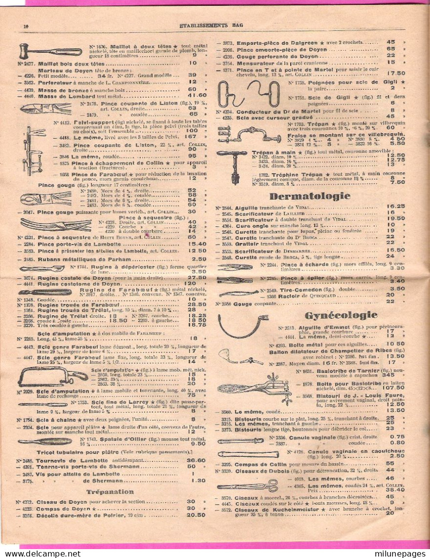 Catalogue Tarif Papier 1934 Des Ets BAG Matériel Médical , Chirurgie , Dentaire, Pharmaceutique à Bordeaux - 1900 – 1949