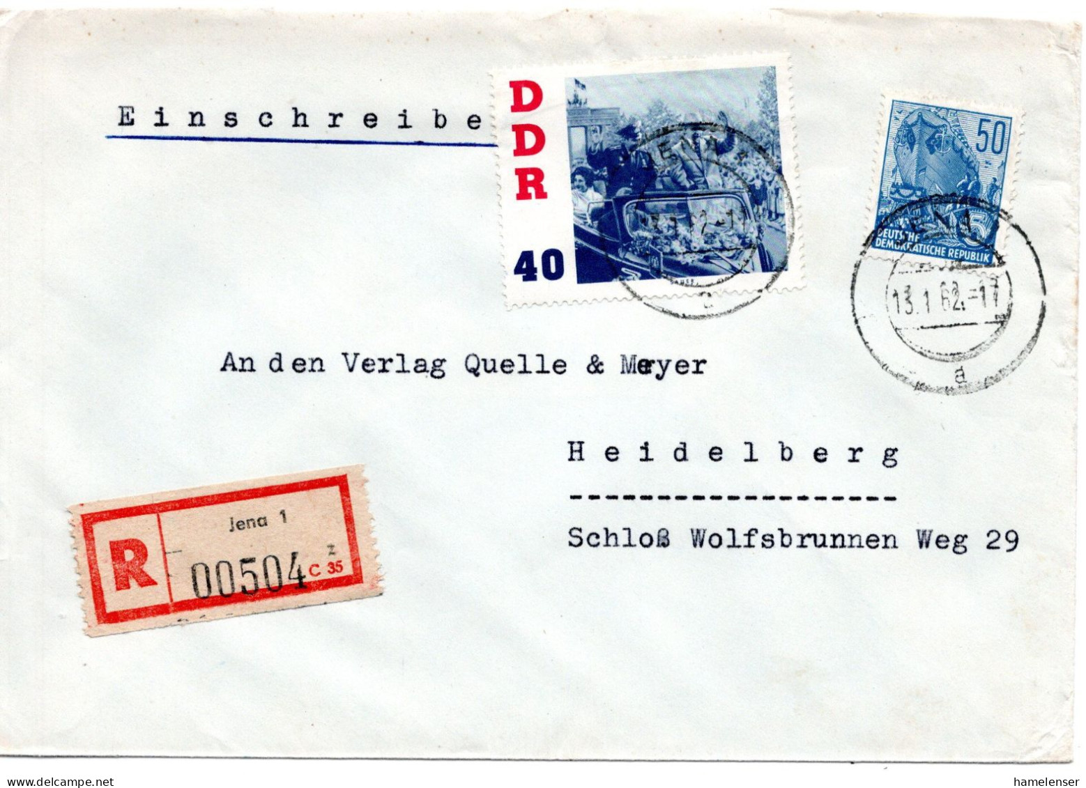 57626 - DDR - 1962 - 40Pfg Titow-Besuch MiF A R-Bf JENA -> Westdeutschland - Europa