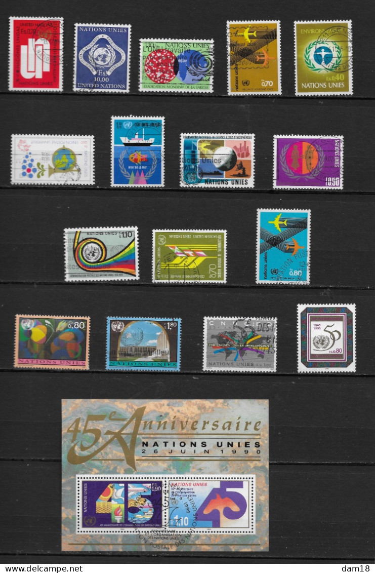 NATIONS UNIES GENEVE LOT DE 16 TIMBRES ET 1 BLOC FEUILLET  (YT) VALEUR 45 EUROS - Gebraucht