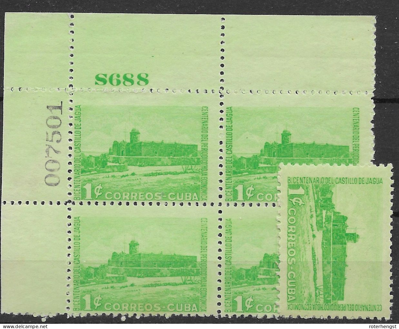 Cuba Mint Mostly Nh ** (1 Green And 1 Red Stamp Hinged) With Sheet And Plate Numbers + 2 GUTTERs 1949 2 Scans - Ongebruikt