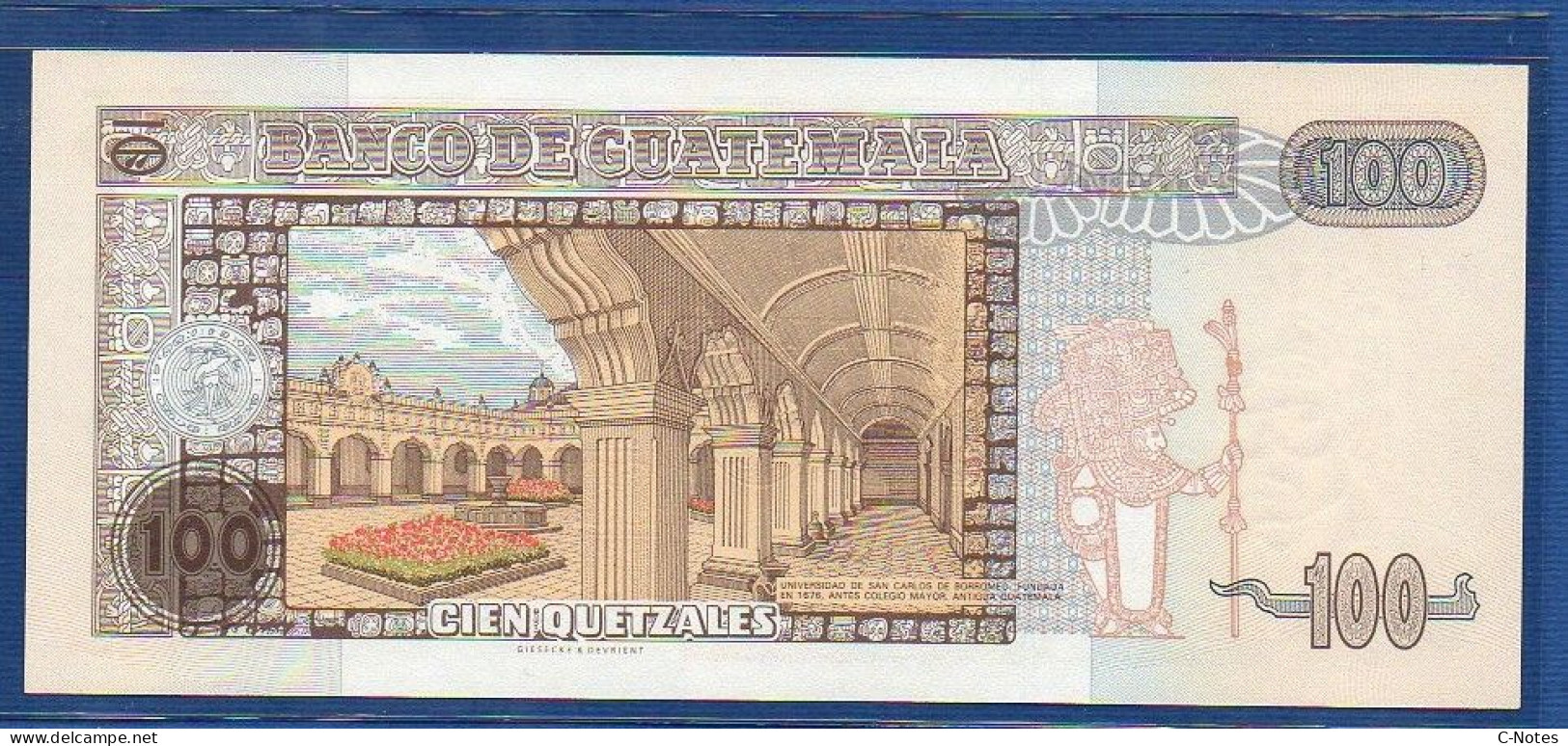 GUATEMALA - P.104a – 100 Quetzales 2001 UNC, S/n G11291591B, Printer: Giesecke & Devrient, Germany - Guatemala