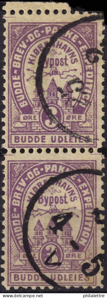 DANEMARK / DENMARK - 1887 (2 Dec) - COPENHAGEN Lauritzen & Thaulow Local Post Pair 3øre Violet - VF Used -b - Emissioni Locali