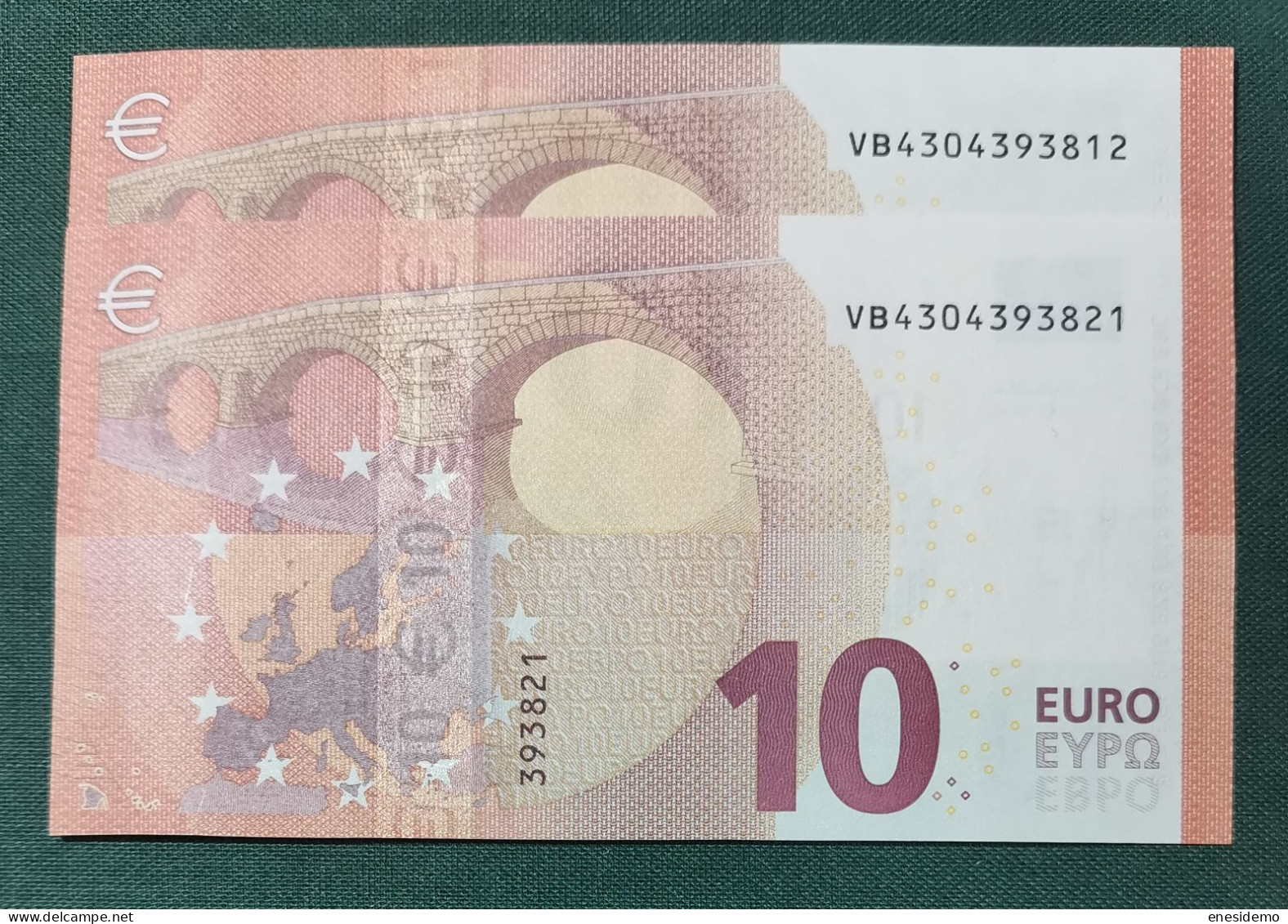 10 EURO SPAIN 2014 LAGARDE V011I6 VB CORRELATIVE PAIR RADAR 2 LAST POSITION SC FDS UNCIRCULATED  PERFECT - 10 Euro