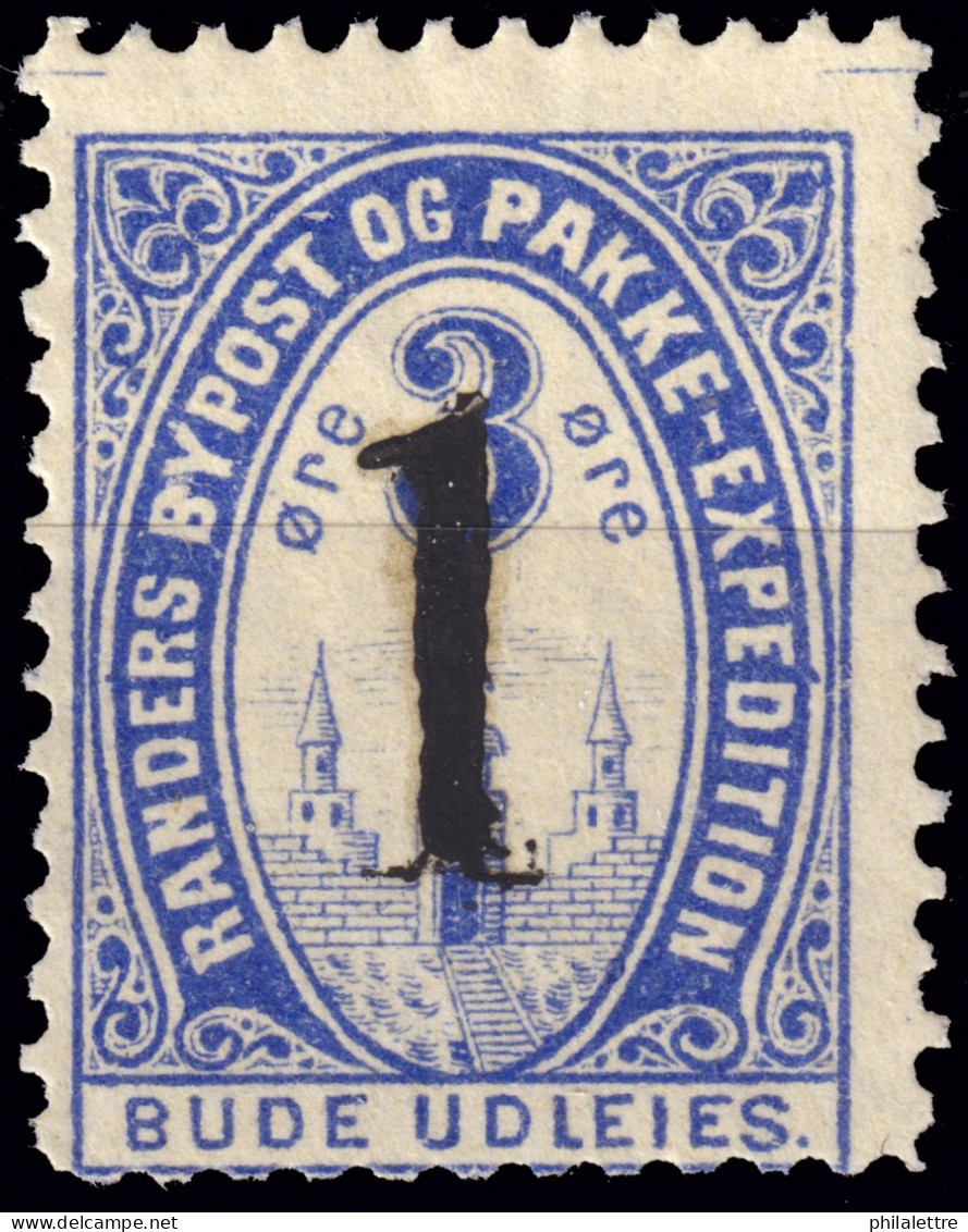 DANEMARK / DENMARK - 1887 - RANDERS Local Post 1 On 3 øre Blue Manual Overprint - No Gum -d - Emissioni Locali