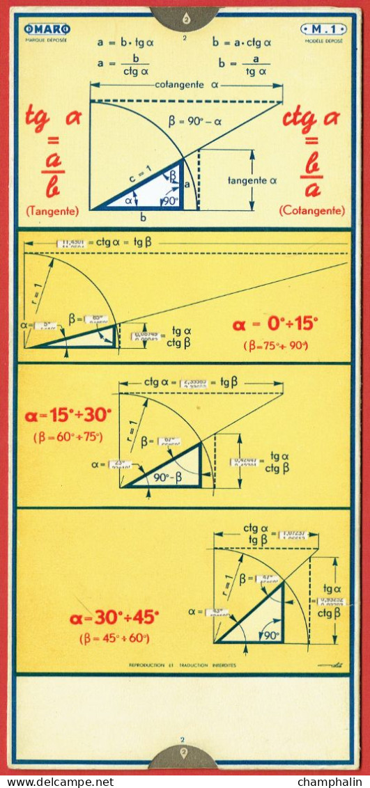 Abaque Omaro - Réglette De Calcul Expressions Trigonométriques - Modèle M.1 - Edition 1935 - Sonstige & Ohne Zuordnung