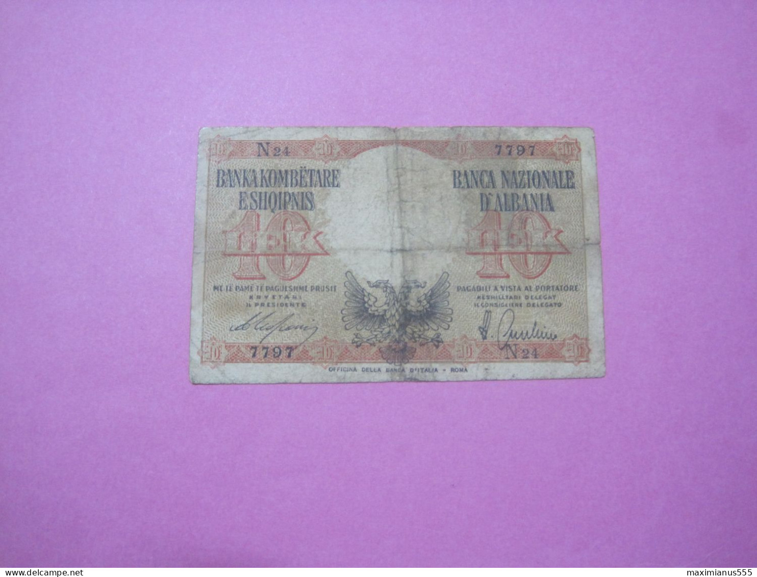 Albania 10 Lek ND 1939, Good Serial Number 7797 - Albanie