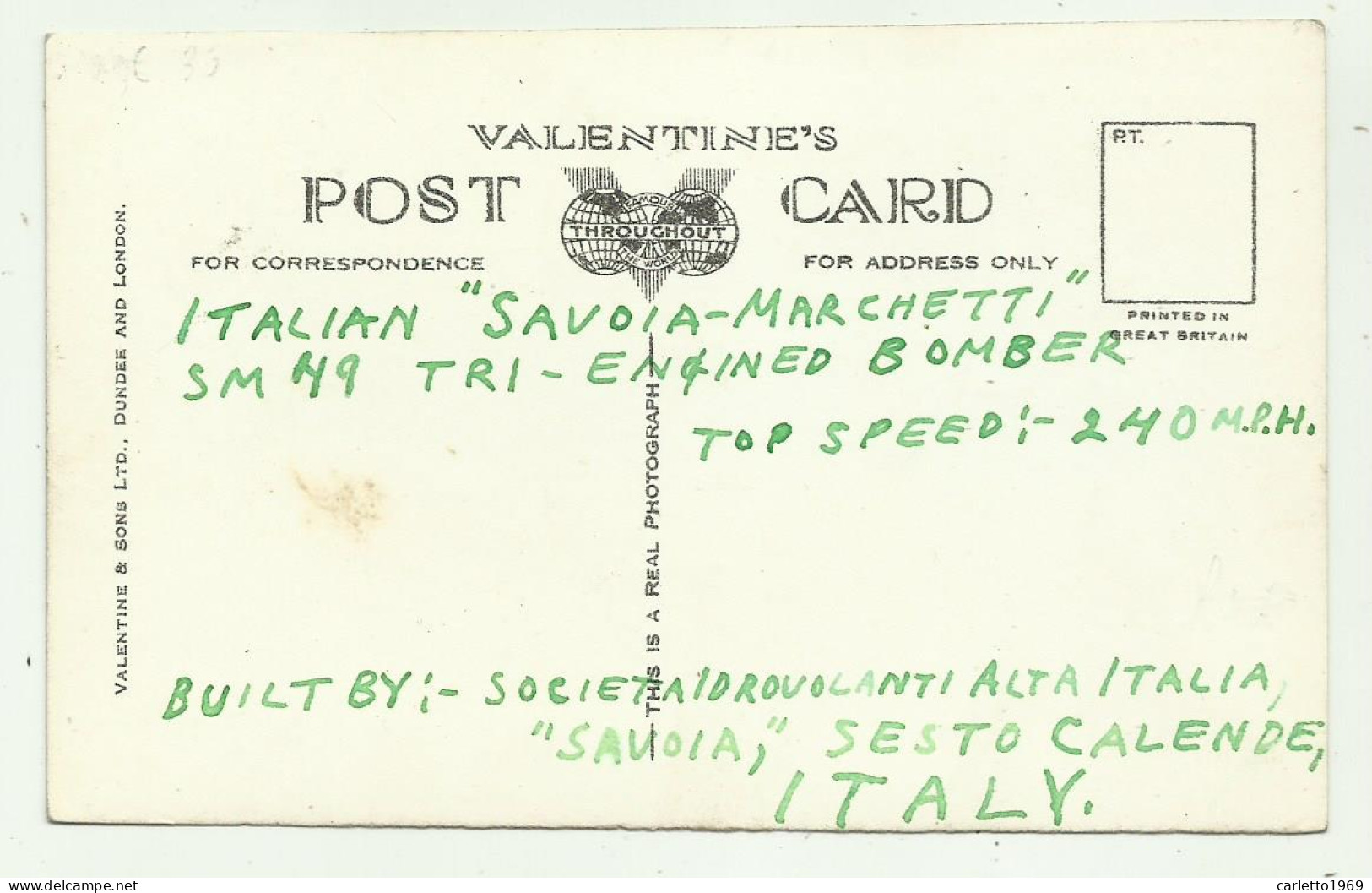 AEREO ITALIAN SAVOIA MARCHETTI SM 79 - FOTOGRAFICA - NV FP - 1939-1945: 2nd War