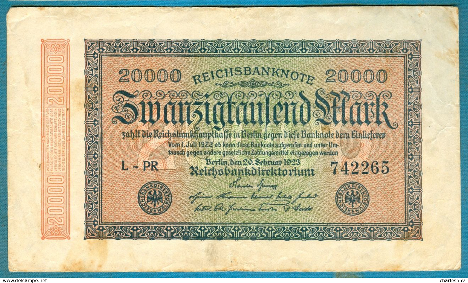 20000 Mark 20.2.1923 Serie L-PR Wmk."Wellen" - 20.000 Mark