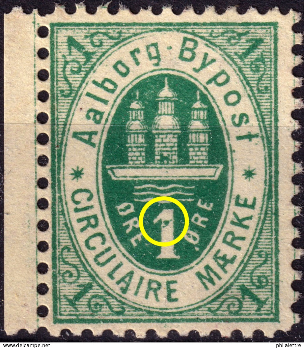 DANEMARK / DENMARK - 1887 - AALBORG CJ Als Local Post 1 øre Green  - No Gum -e - Local Post Stamps