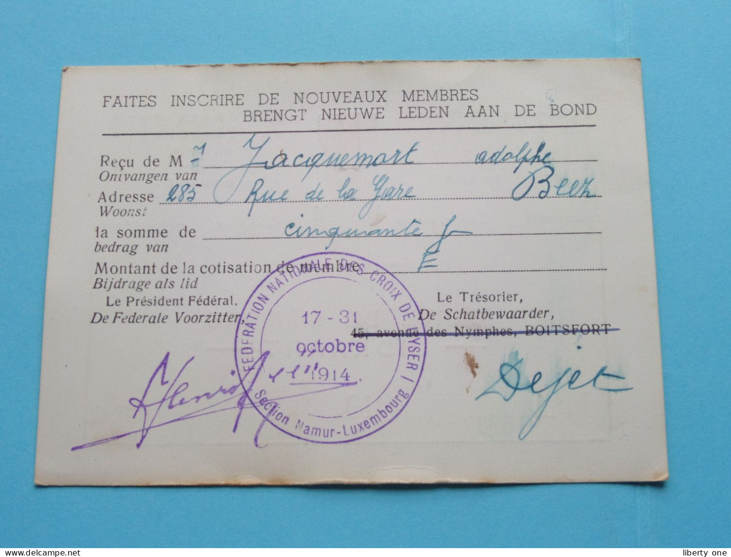 Féd. Nat. Des CROIX De L'YSER - Bond Der IJZERKRUISEN ( Zie / Voir Scans ) 1959 ( Carte De Membre ) ! - Cartes De Membre