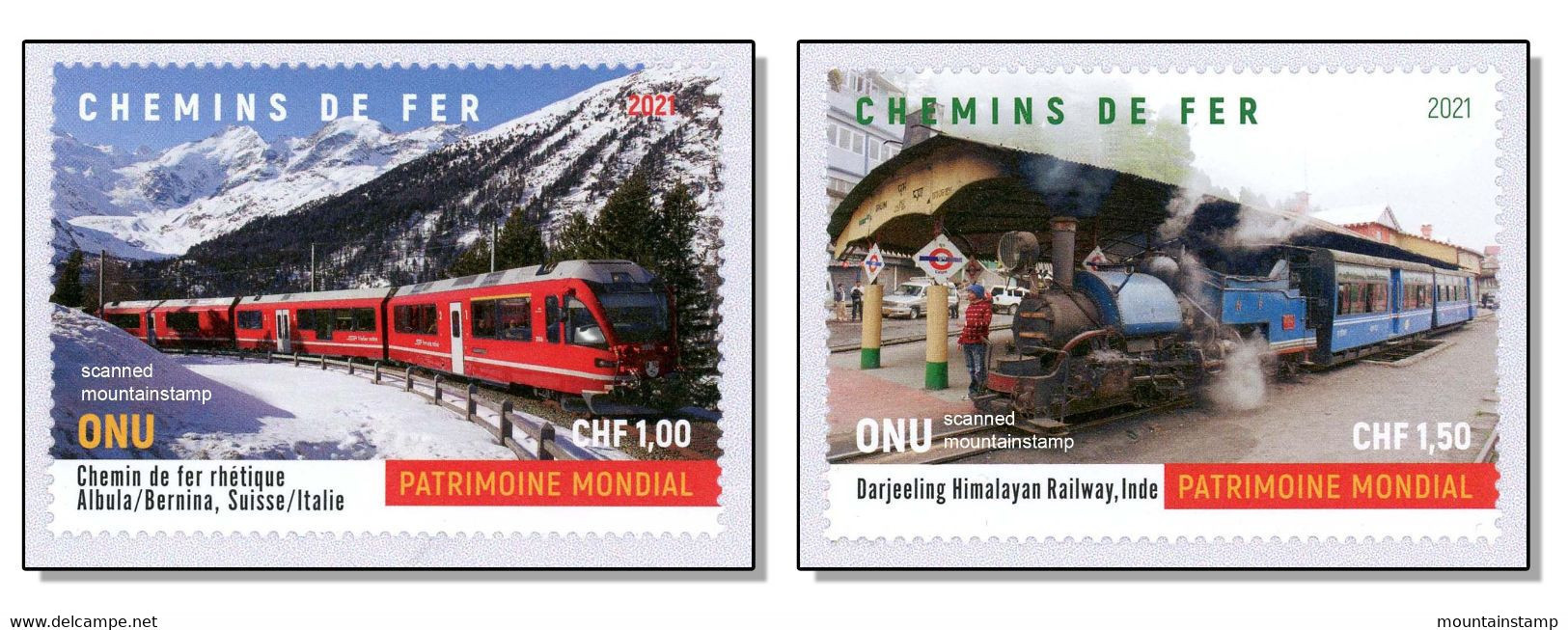 United Nations 2021 Unesco Eisenbahnen Railway Mountains Berge Bernina Railway Darjeeling Himalayan Railway MNH  ** - Ongebruikt