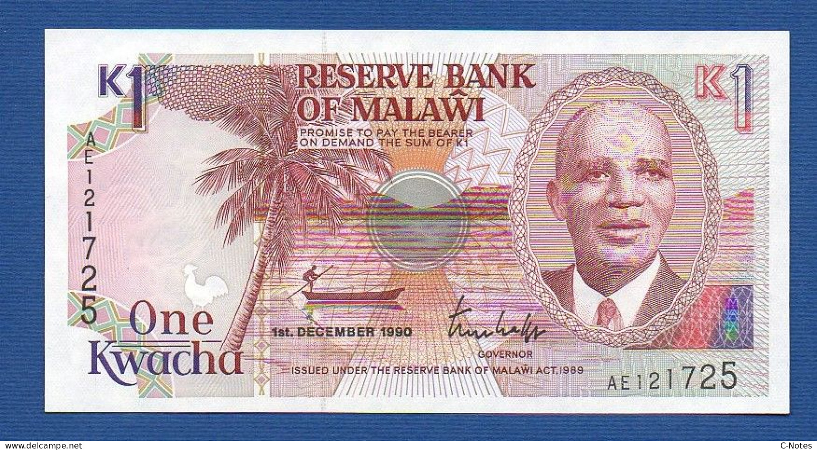 MALAWI - P.23a – 1 Kwacha 01.12.1990 UNC, S/n AE121725 - Malawi