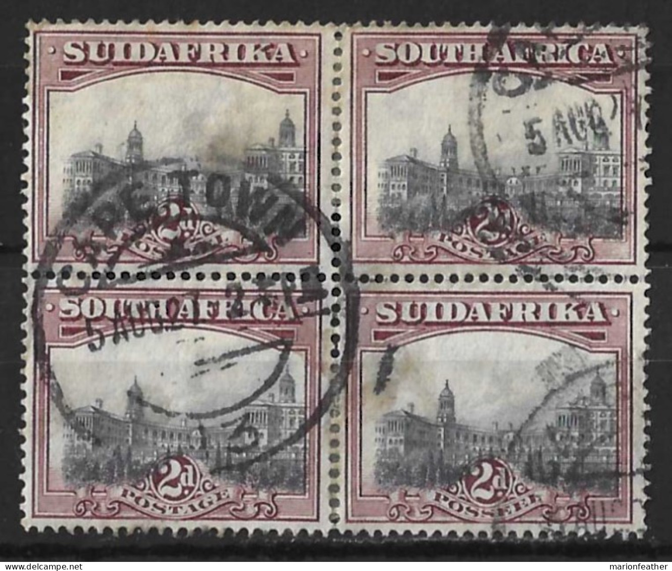 SOUTH AFRICA...KING GEORGE V..(1910-36..)......" 1927...".....SG34.......2d X TWO VERTICAL PAIR JOINED......CDS....USED. - Blokken & Velletjes