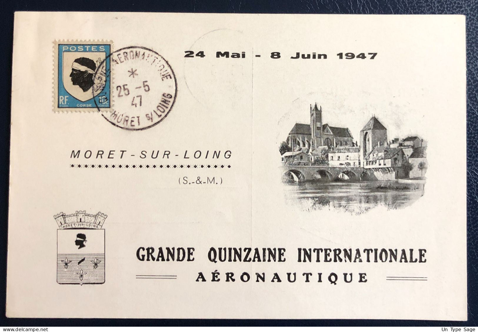 France Divers Sur Carte - TAD QUINZne AERONAUTIQUE, Moret S/ LOING 25.5.1947 - 2 Photos - (B1741) - 1927-1959 Storia Postale