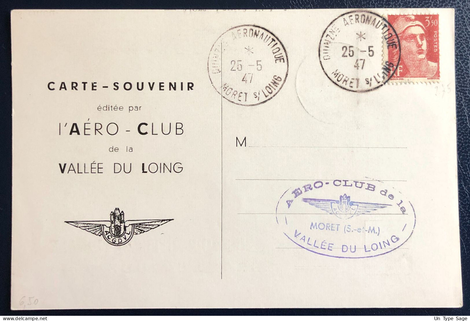 France Divers Sur Carte - TAD QUINZne AERONAUTIQUE, Moret S/ LOING 25.5.1947 - 2 Photos - (B1741) - 1927-1959 Storia Postale