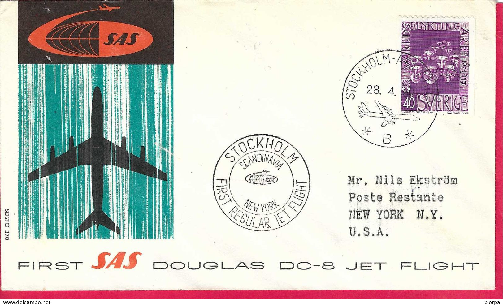 SVERIGE - FIRST DOUGLAS DC-8 FLIGHT - SAS - FROM NEW YORK TO ANCHORAGE *28.5.60* ON OFFICIAL COVER - Storia Postale