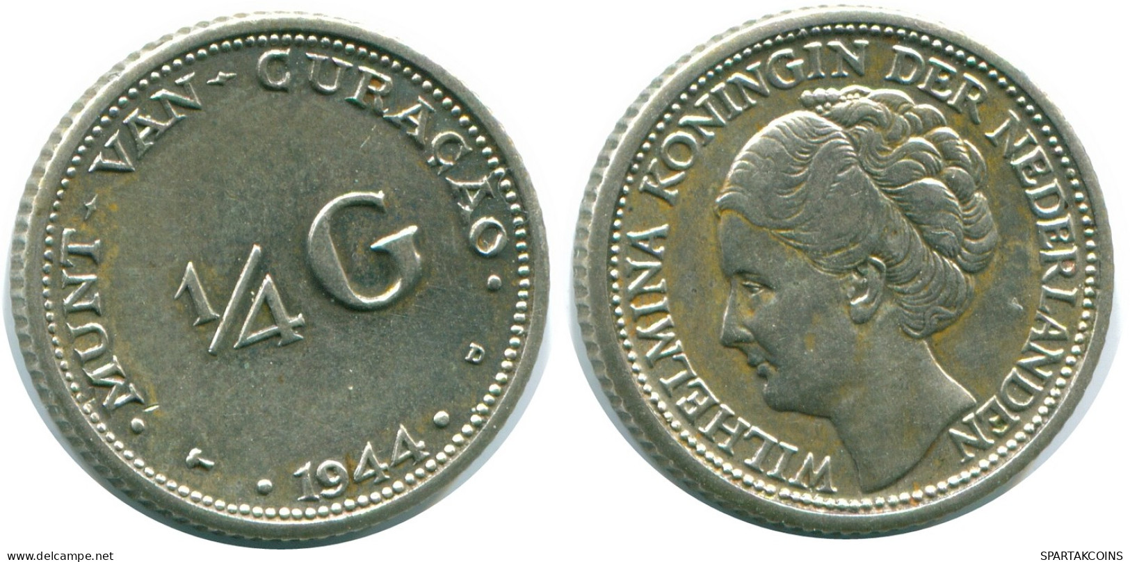 1/4 GULDEN 1944 CURACAO NÉERLANDAIS NETHERLANDS ARGENT Colonial Pièce #NL10571.4.F - Curaçao